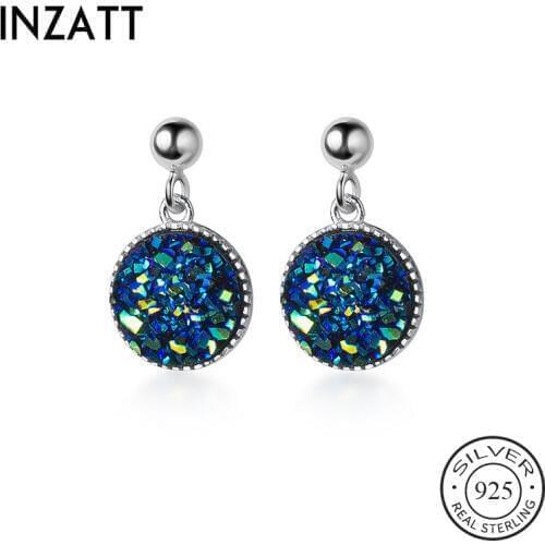 INZATT Real 925 Sterling Silver ROUND Pendant Stud Earrings For Fashion Women Party Minimalist Fine Jewelry ins Hot Accessories