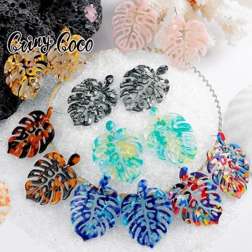 Korean Style Womens Earrings Acrylic Monstera Leaf Dangle Earrings Big Brown Pink Drop Earings Fashion Jewelry 2021 for Women