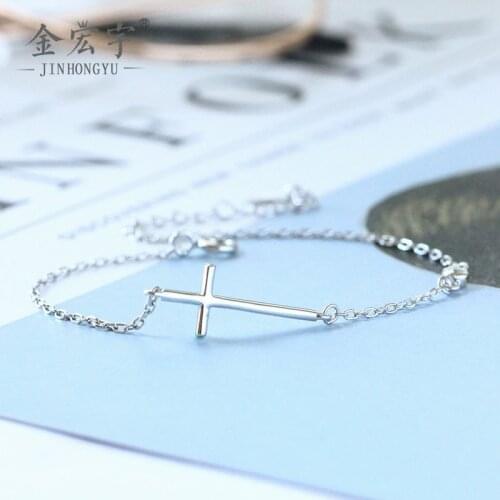 2021 Trend Charm S925 Sterling Silver Fashion Wild Inlaid Zirconium Cross Bracelet Female Korean Personality Simple Jewelry