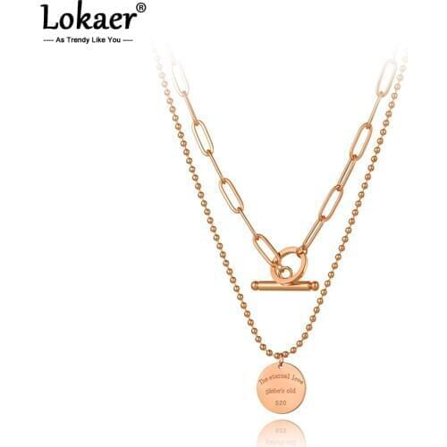 Lokaer Trendy Bohemia Stainless Steel Double-layer Charm Chain Choker Necklaces Jewelry Beach Pendant Necklace For Women N20184