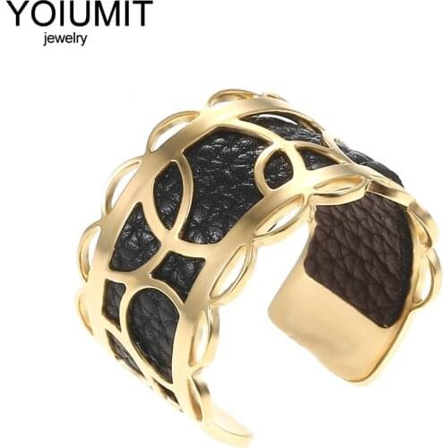 Cremo Gold Cuff Finger Rings Minimalist Design Rings For Women Gold Jewelry Stainless Steel Bague Interchangeable Leather Rings