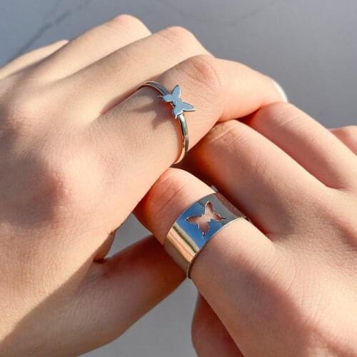 17KM Gold Silver Color Butterfly Rings For Women Men Lover Adjustable Star Moon Couple Rings Set Wedding Friendship Jewelry