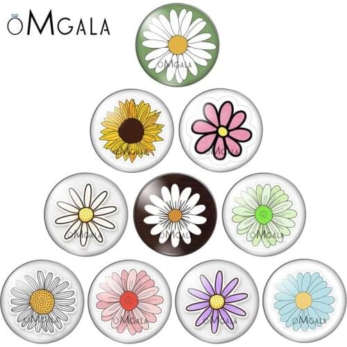 Beautiful Cartoon Daisy Patterns 10pcs 12mm/14mm/16mm/18mm20mm//25mm Round photo glass cabochon demo flat back Making findings