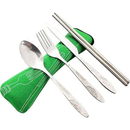 4Pcs/set Stainless Steel Fork Spoon Chopsticks Travel Camping Cutlery Tools Portable Tableware Spoon Fork Knife Steel Cutlery