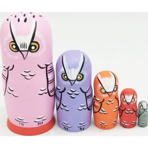 5Pcs/Set Matryoshka Wooden Russian Nesting Doll Cartoon Owl Matryoshka Dolls Children Gifts Educational Toys