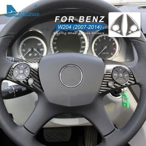 AIRSPEED for Mercedes Benz C Class W204 Accessories Carbon Fiber Sticker Interior Trim Car Steering Wheel Button Frame Cover