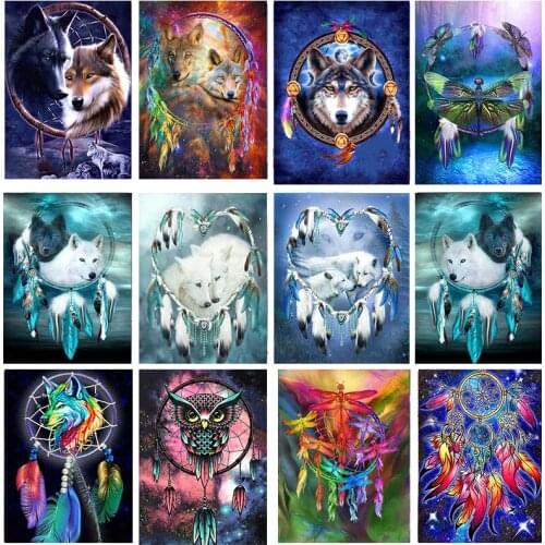 5D DIY Diamond Painting Dreamcatcher Picture Diamond Embroidery Animal Wolf Cross Stitch Home Decoration Wall Art Handmade Gift