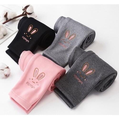 Cartoon Rabbit Girls Plus Velvet Leggings Winter Childrens Outer Wear Thicken Warm Trousers Kids Stretch Skinny Pants 2-7Y