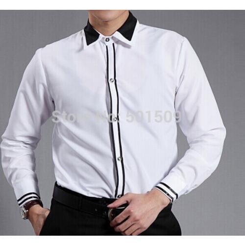 Free shipping white stripe decoration black collar mens tuxedo shirts party/event /party shirts