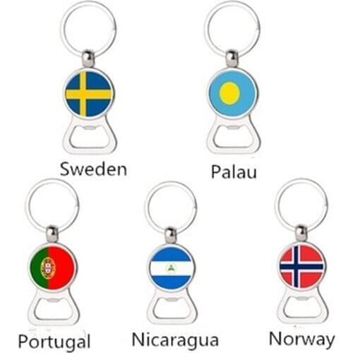 Hot sale Nicaragua Norway Palau Portugal Swedish flag key chain multi-function keychain metal beer bottle opener accessories