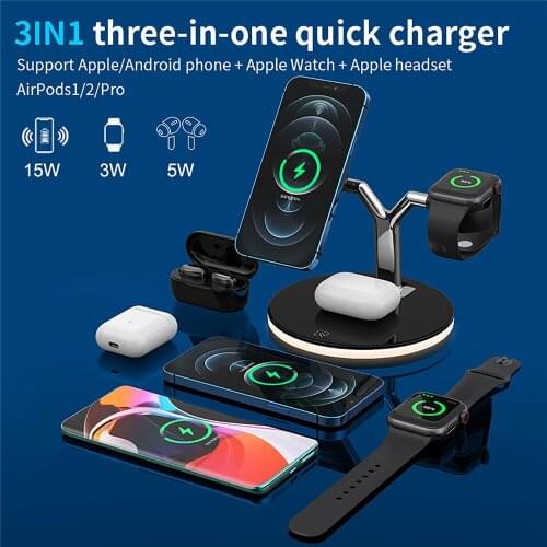 3In1 Type-C Quick Charger 15W Wireless Charging Stand Magnetic Phone Holder for for iPhone12/11 for AirPods1/2/Pro
