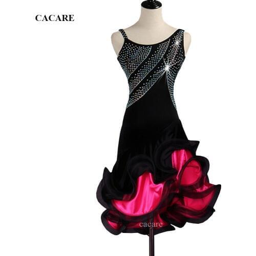CACARE Latin Dance Dress Women Girls Latin Dance Competition Dresses Fringed Dress D0262 Rhinestones Fluffy Hem 3 Colors