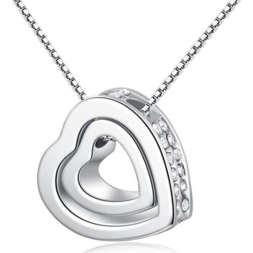 KOFSAC New Fashion Gold 925 Silver Chain Necklace Double Heart Full CZ Pendant Necklaces for Women Valentines Day Jewelry Gifts