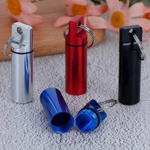 1pc Waterproof Aluminum Pill Box Medicine Case Container Bottle Holder Keychain Carabiner Outdoor Pill Case PillBox 4 Colors