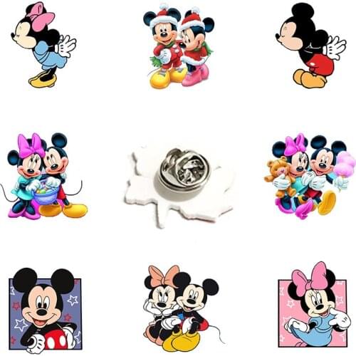 Disney Play Together Mickey Mouse Head Portrait Lapel Pin Fashion Pink Resin Acrylic Cartoon Lapel Pin Children Fashion Jewelry