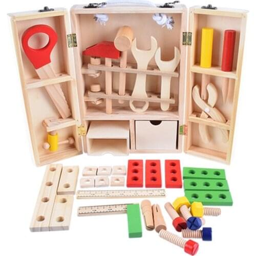 Wooden Toolbox Pretend Play Set Educational Montessori Toys Nut Disassembly Screw Assembly Simulation Repair Carpenter Tool