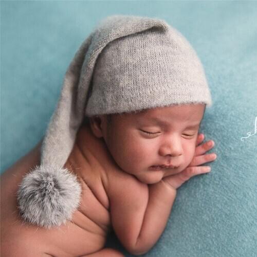 Baby Photo Studio Photography Props Cap Beanie Baby Hat Long tail Knit Fur Ball Newborn Photography Props