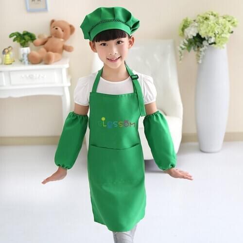 Childrens apron kindergarten art gallery kids painting baking cooking aprons sleeves hat logo print