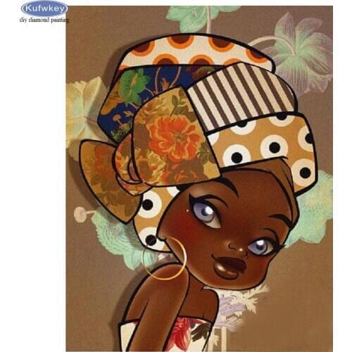Photo custom diy diamond embroidery Cartoon african girl diamond painting full square round drill diamond mosaic art home decor