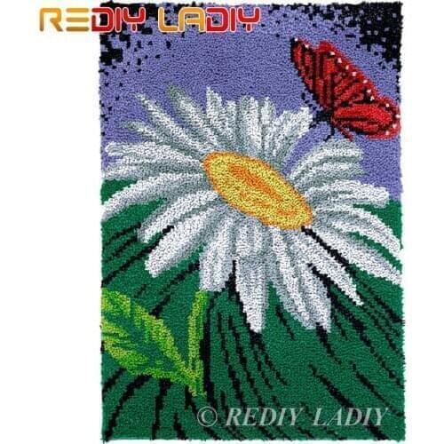Latch Hook Kits Daisy & Butterfly Chunky Yarn Embroidery Crochet Tapestry Kits Needlework Arts & Crafts DIY Carpet Rug 58*87cm