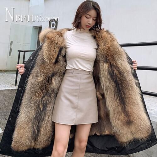 Winter New Women Parkas Long Style Lining Can Detachable Thick Faux Fur Female Jacket