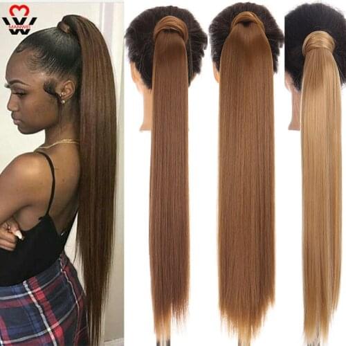MANWEI 24 inch long straight clip hair tail natural fake wrap around ponytail hair clip synthetic ponytail hair extension