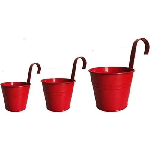 Metal Iron Flower Pot Vase Detachable Handle Hanging Balcony Corridor Aisle Garden Office Home Planter Decor