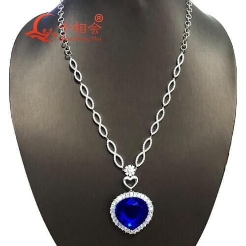 Fashion luxury Wedding Necklace Jewelry 925 silver Blue Crystal Necklace Titanic Heart of Ocean Love Forever Pendant Necklace