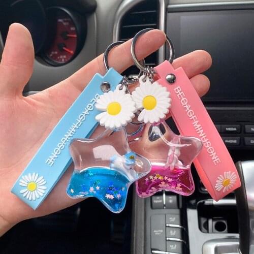 Cartoon Pentagram Quicksand Keychain Acrylic Into Oil Floating Unicorn Keychain Cute Couple Bag Ornament Giftt