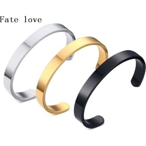 Fate love 2017 Hot selling Jewelry Stainless Steel 8mm Smooth Half Cuff Bracelet Bangle For Men Women Jewelry 2.4