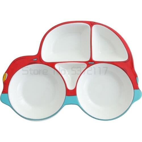Ceramic Bowl Kids Flatware Sets Cartoon Plate With Spoon Fork Car Shape Compartment Tray Cutlery Kids Tableware Dinner Plates