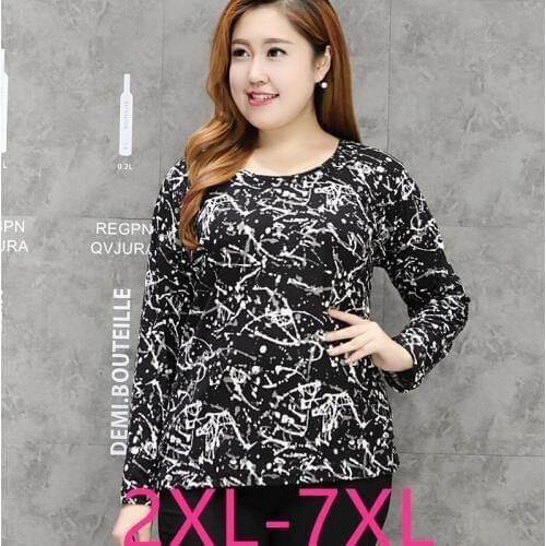New spring autumn plus size tops for women large long sleeve loose casual elastic O neck T-shirt black 4XL 5XL 6XL 7XL 8XL