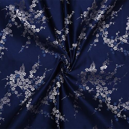 New arrival brocade blue plum blossom fabric for patchwork felt tissue telas dress bed sheet children cloth coat 100x75cm