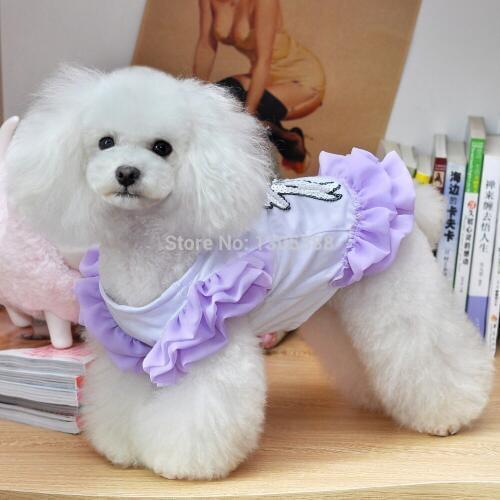 New Chiffon Fly sleeve Pet dogs Dress With Handmade beaded beads Free Shiping By CPAM Dogs Clothing