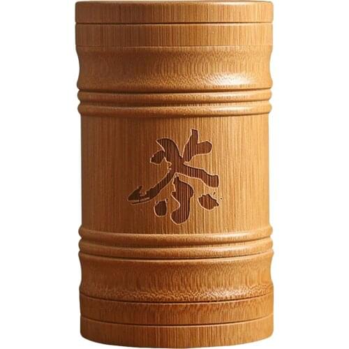 Portable Bamboo Sealed Tea Canister With Chinese Tea Character Natural Tea Storage Box Tea Container For Sale