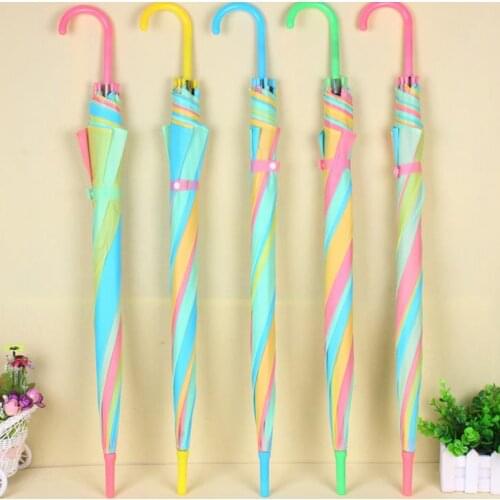 Rainbow Umbrella with J Hook Handle Rain Gear 28.3Inch Fashion Wedding Decoration Party Favors 10pcs/lot