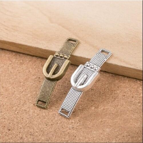 RAINXTAR 10pcs Fashion Curved Side Vintage Alloy Belt Connector Charms 12*40mm AAC1169