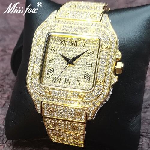 Relogio Masculino de Luxo Mens Watch Gold Full Iced Out Diamond Square Quartz Watches Luxury Waterproof Dive Clock Dropshipping