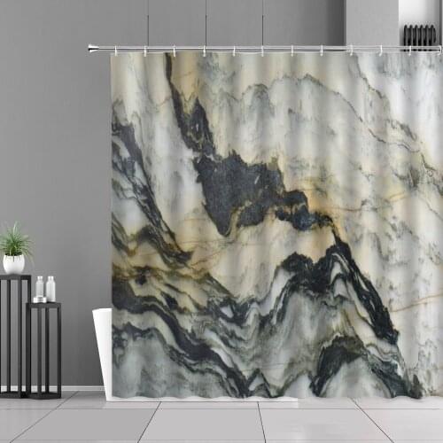 Marble Pattern Shower Curtains Set Home Bathroom Decoration Hanging Curtain Screen Wall Waterproof Polyester Fabric With Hook