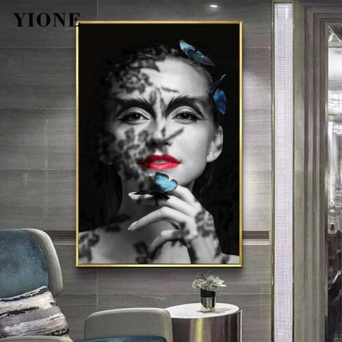 Modern Abstract Butterfly Landscape Woman Wall Art Canvas Paintings Custom Figure Posters and Prints Picture for Living Bedroom