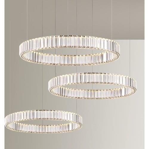 Modern Lustre K9 Crystal Led Pendant Lamp Villa Stairs Dimmable Steel Circle Suspend Lamp Foyer Led DropLight Lamparas Fixtures