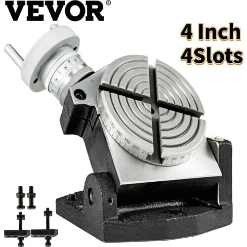 VEVOR 4" / 100mm 4 Slots Vertical & Horizontal Precision Rotary Table HV Worktable Tilting 360 Degrees Milling Drilling Machine