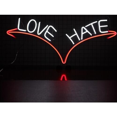Custom Neon Light Signs Love Hate Phrase Decoration Ins Party Bar Club Hanging Wall Flex Led Cool Light 12V Transparent Acrylic