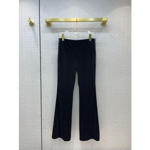 2021 women fashion Striped mid-high waist micro-braced velvet trousers TC210813