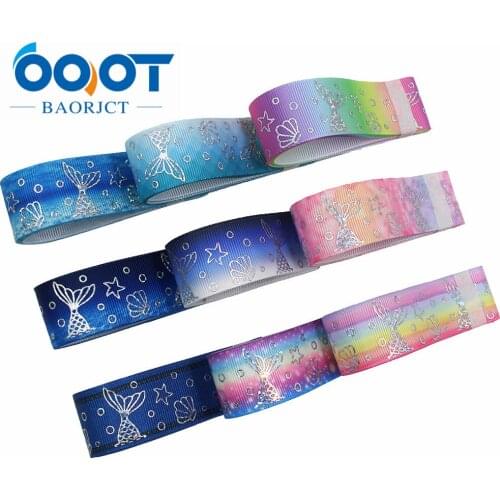 1'' Cartoon Mermaid Tail Laser Decoration Gift Wrapping Printed Grosgrain Ribbon,10yrds ribbon for crafts 1 inch ,L-20118-90