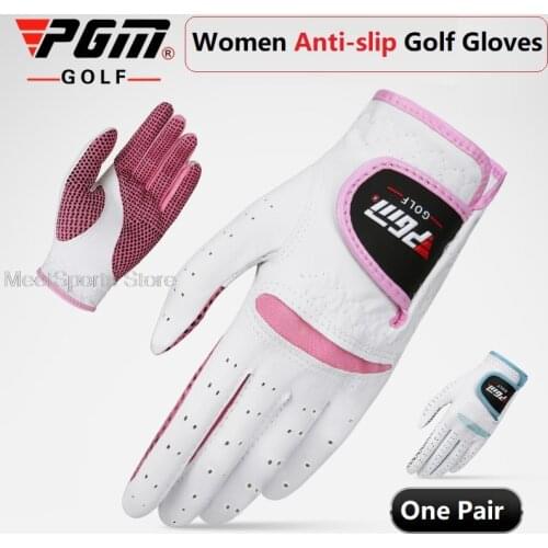 1 Pair Women Golf Gloves Sheepskin Leather Left Right Hand Gloves Ladies Girls Anti-Slip Granules Sports Mittens Golf Ball Glove