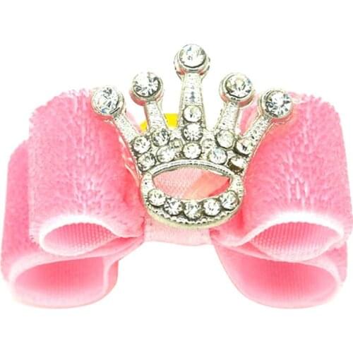 1 Piece New Pet Dog Hair Bow Decoration Accessories Creative Crystal Crown Dog Hair Bow With Rubber Band Puppy Dogs Supplies