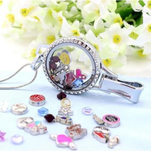 1Pcs Necklace Pendant Crystal /Plain Floating Locket Glass Living Memory 30*65mm Badge Hold Lanyard 10pcs Free Floating Charms