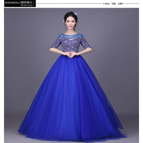 100%real royal blue beading see through shoulder ball gown Medieval Renaissance Gown queen Victorian dress Belle ball