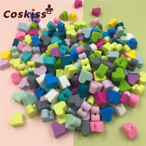 Silicone Beads Love-heart Shape 100pcs 14mm Food Grade Teether BPA Free Ecofriendly Beads Bracelet Diy Jewelry Baby Teether